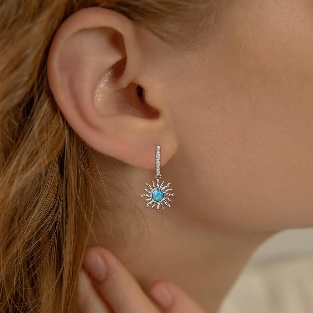 Personalized Ethnic Style Turquoise Sun Pendant Earrings